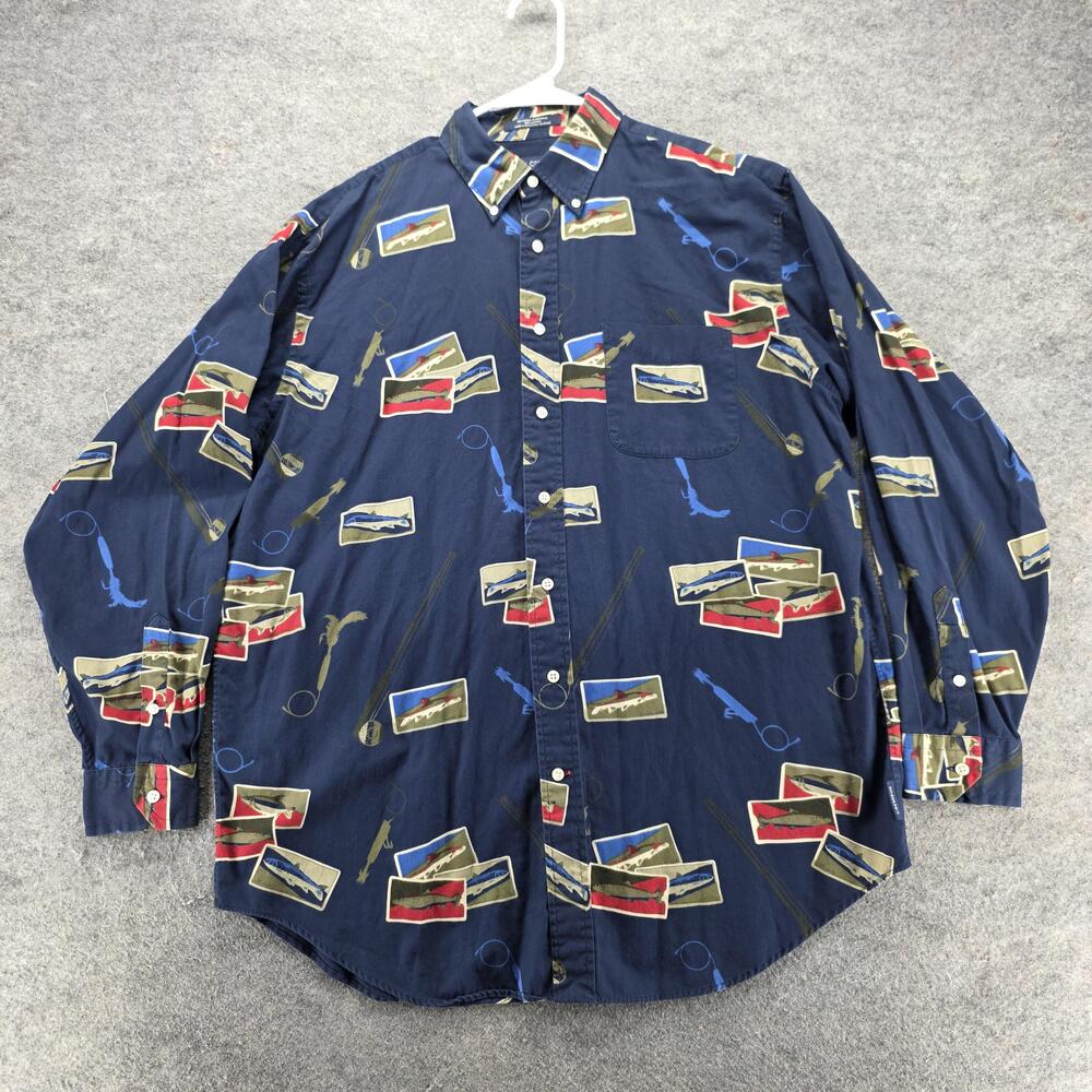 Daniel Cremieux Shirt Mens L Blue Fish Graphic Long Sleeve Button Up Regular